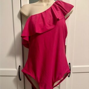 Kona Sol Pink One-Shoulder Ruffle One Piece